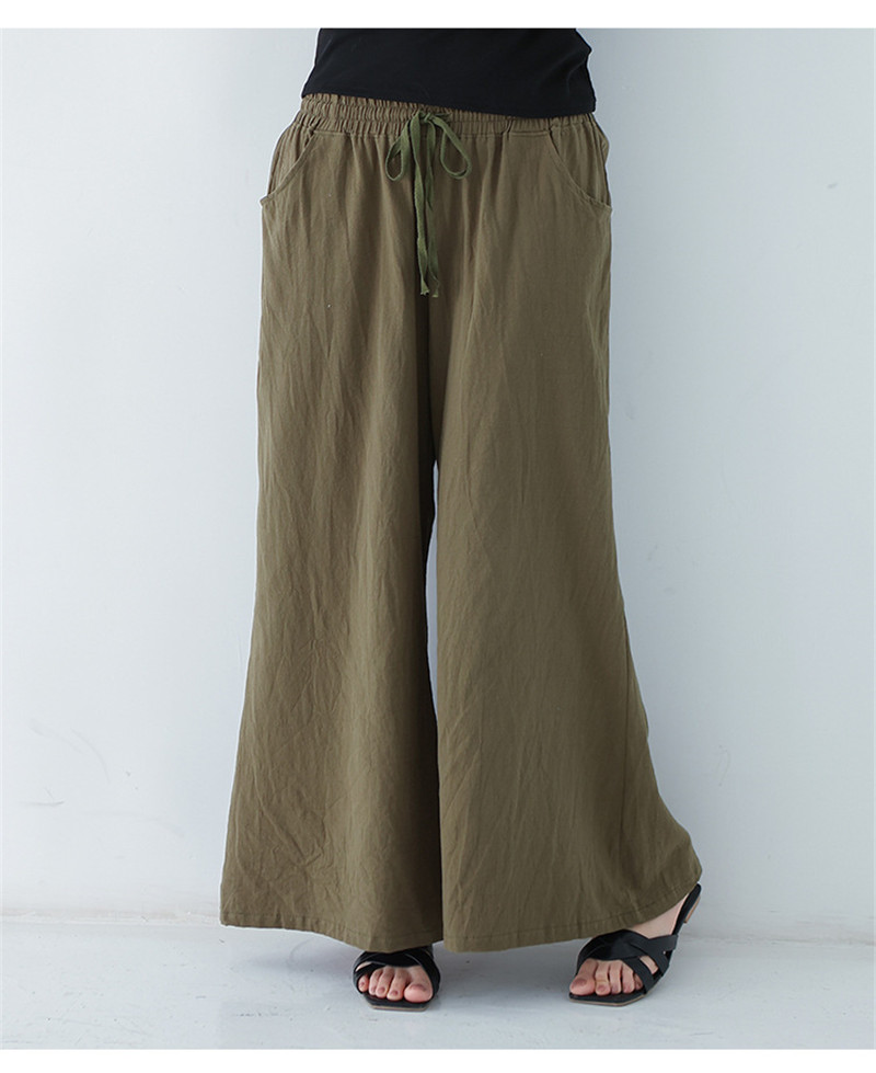 ワイドパンツ レディース 綿麻パンツ ロングパンツ ボハイウエスト 無地 アウトドア 体型カバー カジュアル 春秋 薄手 ゆったり リラックス 