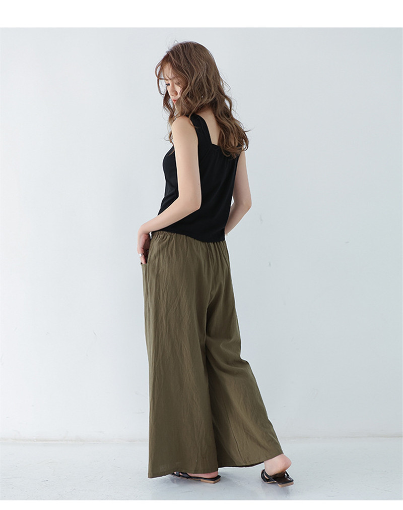 ワイドパンツ レディース 綿麻パンツ ロングパンツ ボハイウエスト 無地 アウトドア 体型カバー カジュアル 春秋 薄手 ゆったり リラックス 