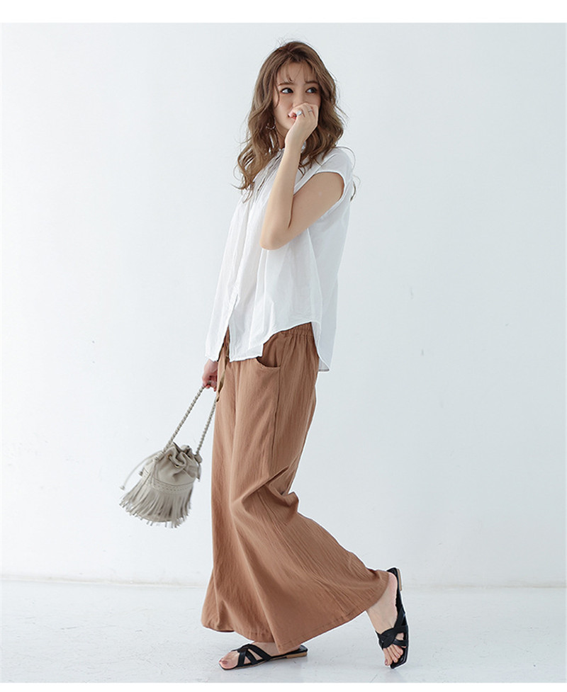 ワイドパンツ レディース 綿麻パンツ ロングパンツ ボハイウエスト 無地 アウトドア 体型カバー カジュアル 春秋 薄手 ゆったり リラックス 