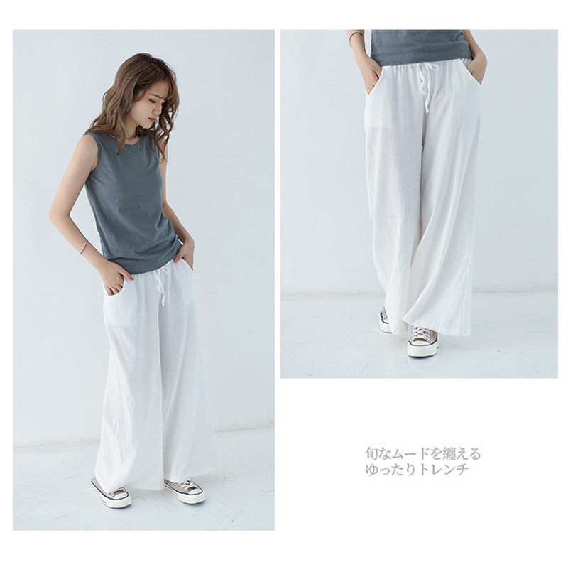 ワイドパンツ レディース 綿麻パンツ ロングパンツ ボハイウエスト 無地 アウトドア 体型カバー カジュアル 春秋 薄手 ゆったり リラックス 