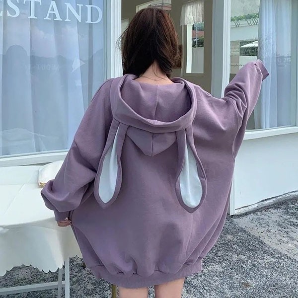 うさぎ 大きいサイズ うさ耳 兎耳かわいい ジャケット レディース キュート カジュアル ゆったり 体型カバー紫 