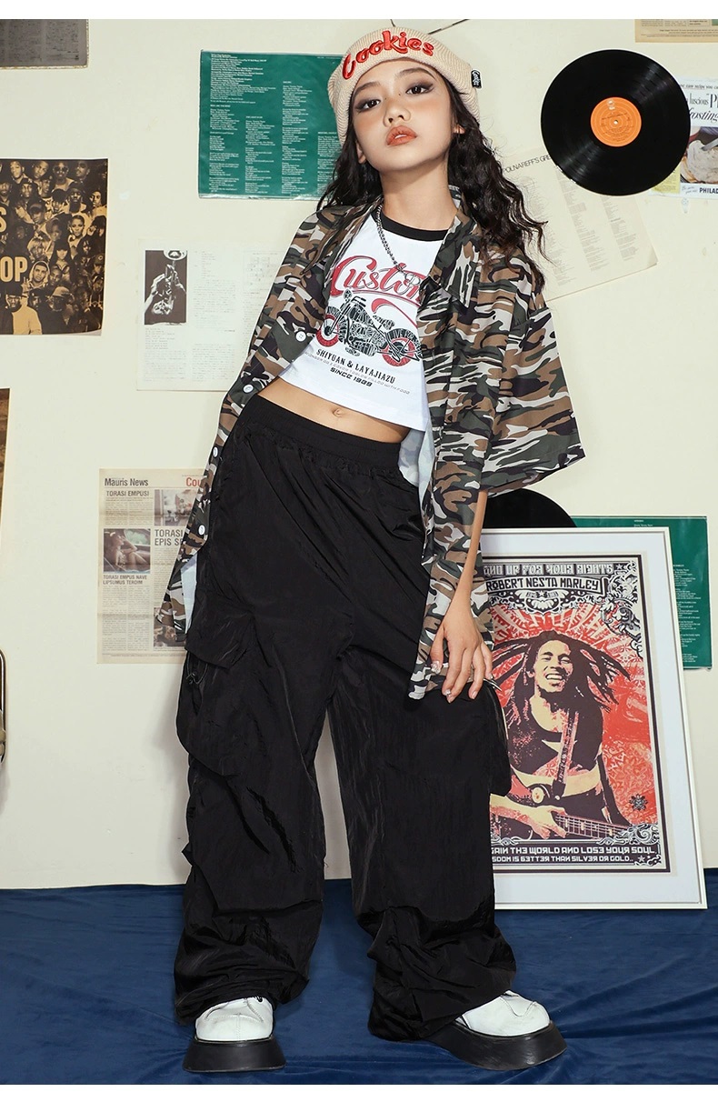 迷彩柄シャツ キッズダンス衣装 ヒップホップ ファッション ダンス衣装 キッズ ガールズ 柄シャツ トップス カモフラージュ 男の子 韓国 派手 K-POP 