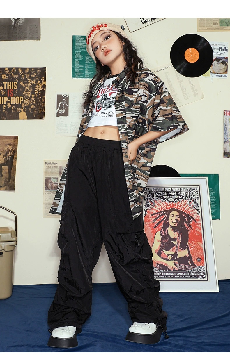 迷彩柄シャツ キッズダンス衣装 ヒップホップ ファッション ダンス衣装 キッズ ガールズ 柄シャツ トップス カモフラージュ 男の子 韓国 派手 K-POP 