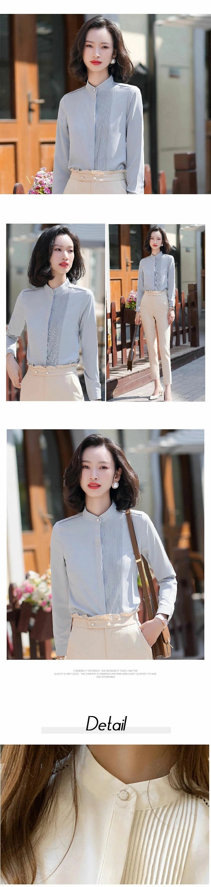 ブラウス ボウタイ レディース ユニフォーム  フォーマル トップス インナー スタンドスーツ シフォン 長袖 シャツ プリーツ 立ち襟 