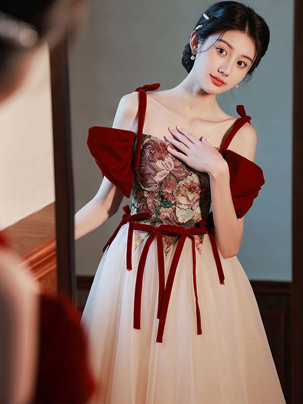 ロングドレス 2WAYS 大人 ピアノ 発表会 演奏会 ワインレッド 披露宴 ワンピース パーティードレス 花嫁 母親 ドレス 結婚式 