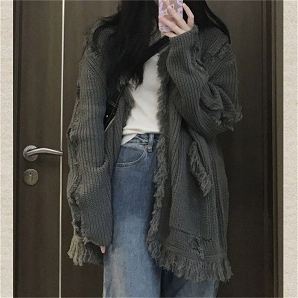 ニットカーディガン 秋冬 ゆったり セーター ざっくり オーバーサイズ 前開き トップス 無地 カジュアル 日常服 羽織 ニットカーディガン 