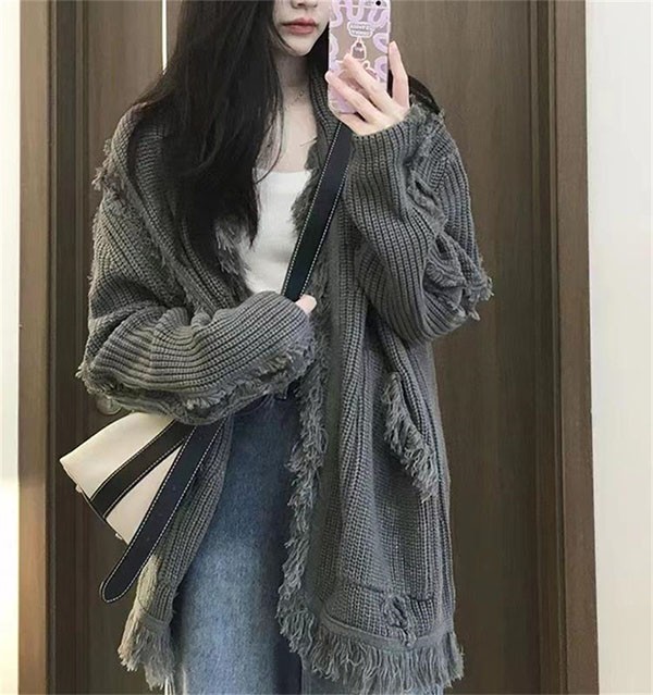 ニットカーディガン 秋冬 ゆったり セーター ざっくり オーバーサイズ 前開き トップス 無地 カジュアル 日常服 羽織 ニットカーディガン 