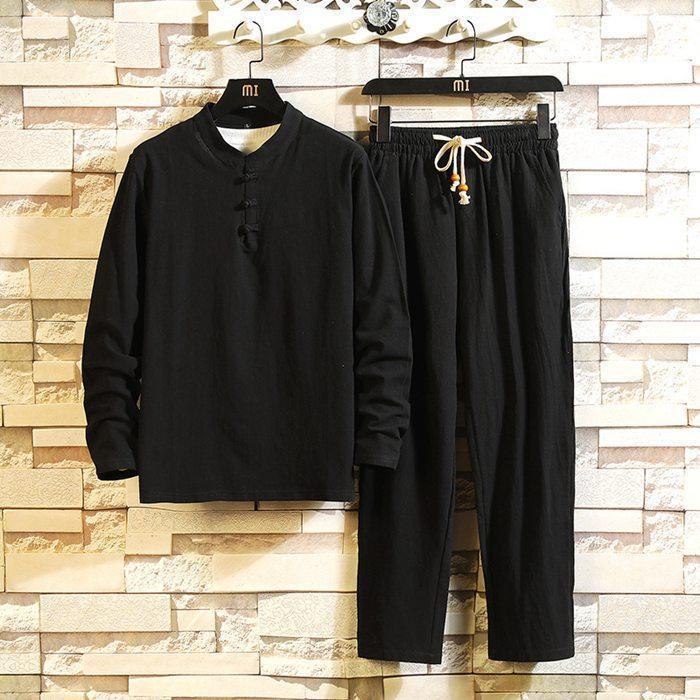 セットアップ メンズ ジャージ 春秋 薄手 リネンセットアップ スウェット 長袖Tシャツ ロングパンツ 綿麻 ゆったり 上下セット 