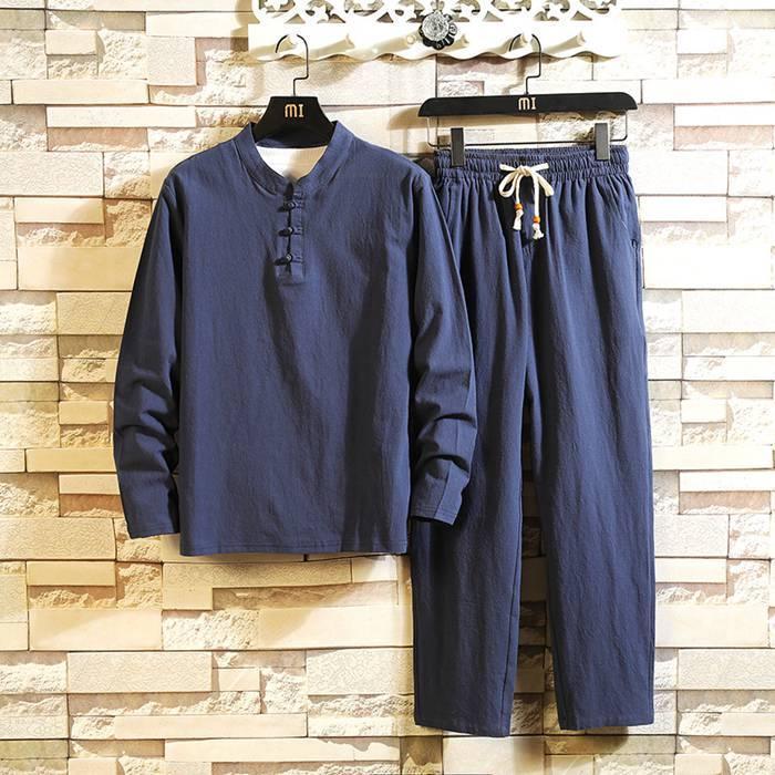 セットアップ メンズ ジャージ 春秋 薄手 リネンセットアップ スウェット 長袖Tシャツ ロングパンツ 綿麻 ゆったり 上下セット 
