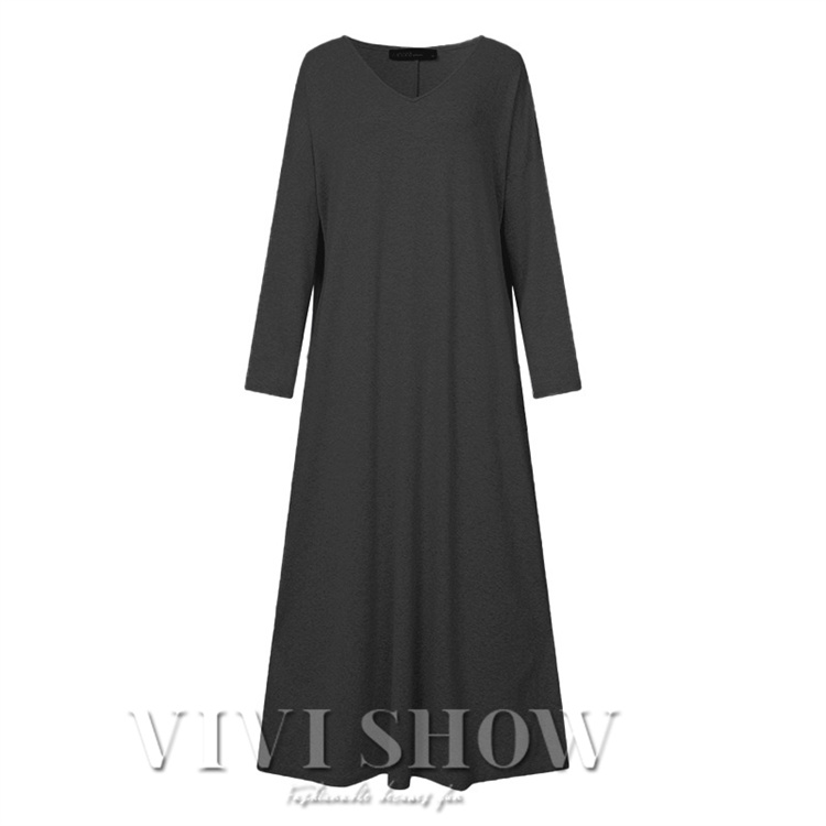 レディース 長袖 ワンピース Ｖネック ワンピ 大人 シンプル あわせやすい 着やすい ロング丈 マキシ丈 重ね着 おしゃれ お出かけ ゆったり カジュアル 