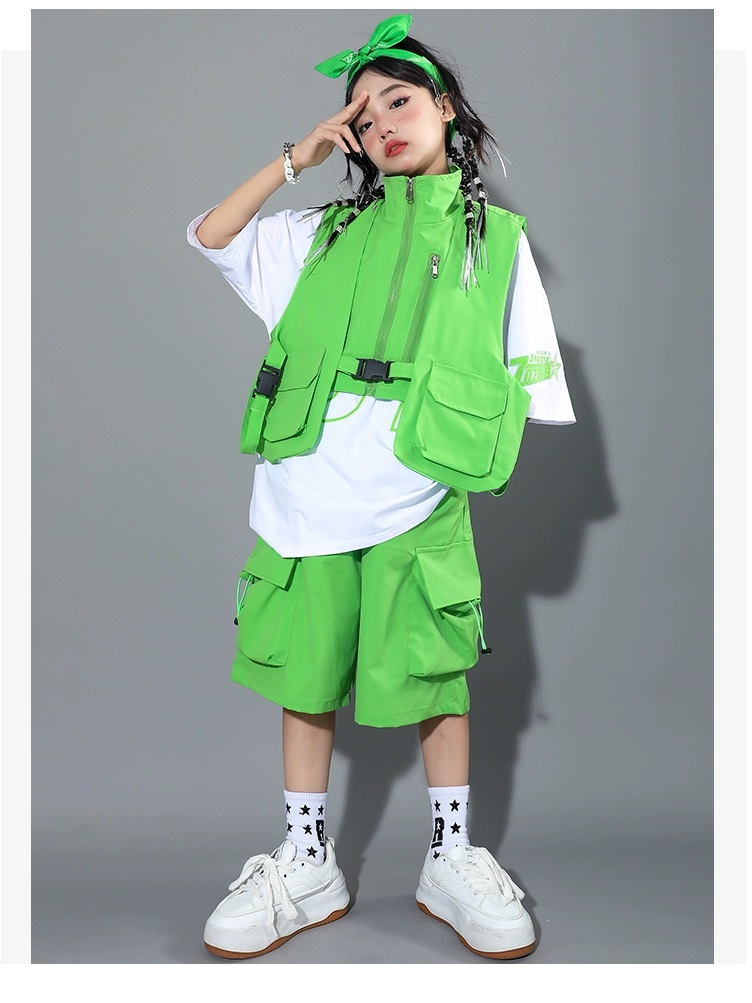ヒップホップ 衣装 キッズダンス衣装 セットアップ 韓国 子供ダンス服 派手 水色 レッスン着 白ピンク 黄緑 ダンスウェア 