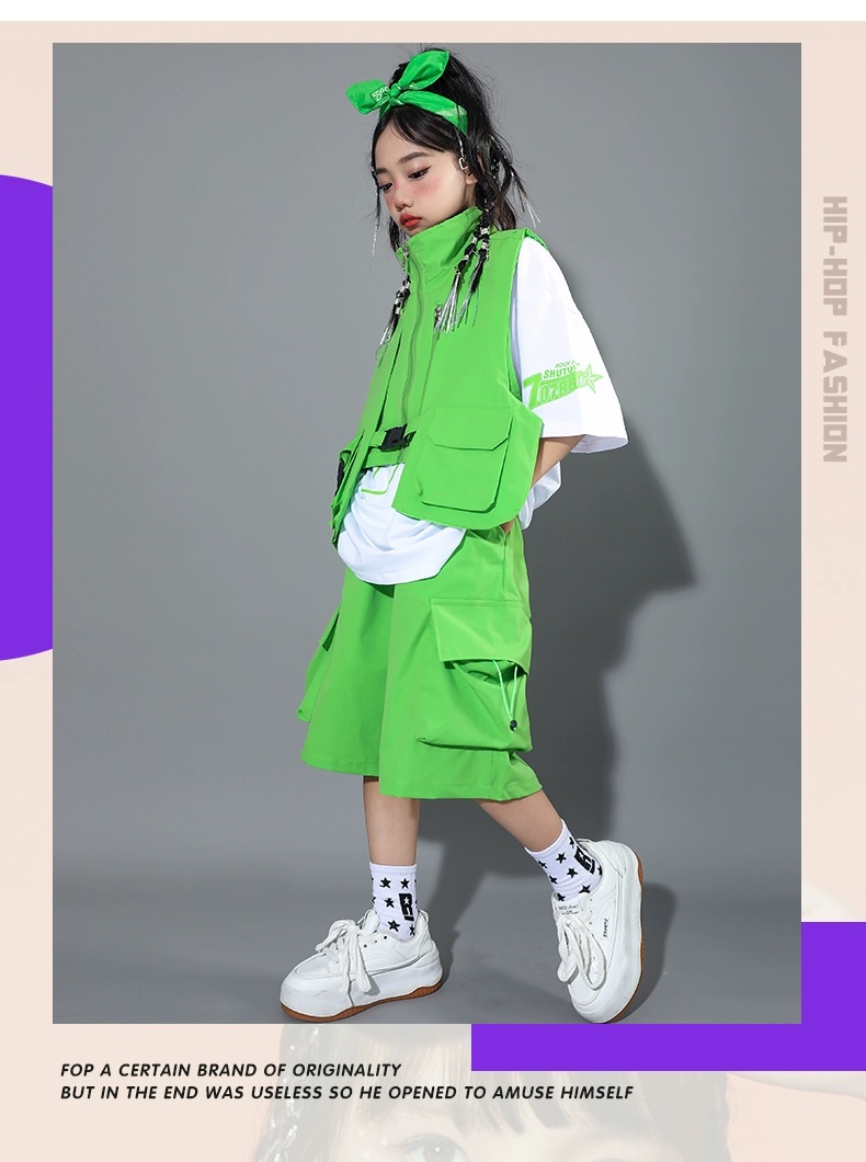 ヒップホップ 衣装 キッズダンス衣装 セットアップ 韓国 子供ダンス服 派手 水色 レッスン着 白ピンク 黄緑 ダンスウェア 