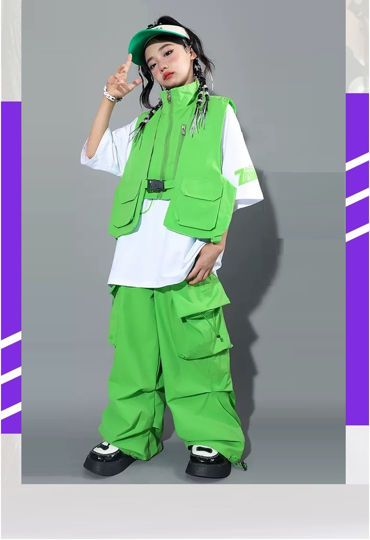 ヒップホップ 衣装 キッズダンス衣装 セットアップ 韓国 子供ダンス服 派手 水色 レッスン着 白ピンク 黄緑 ダンスウェア 