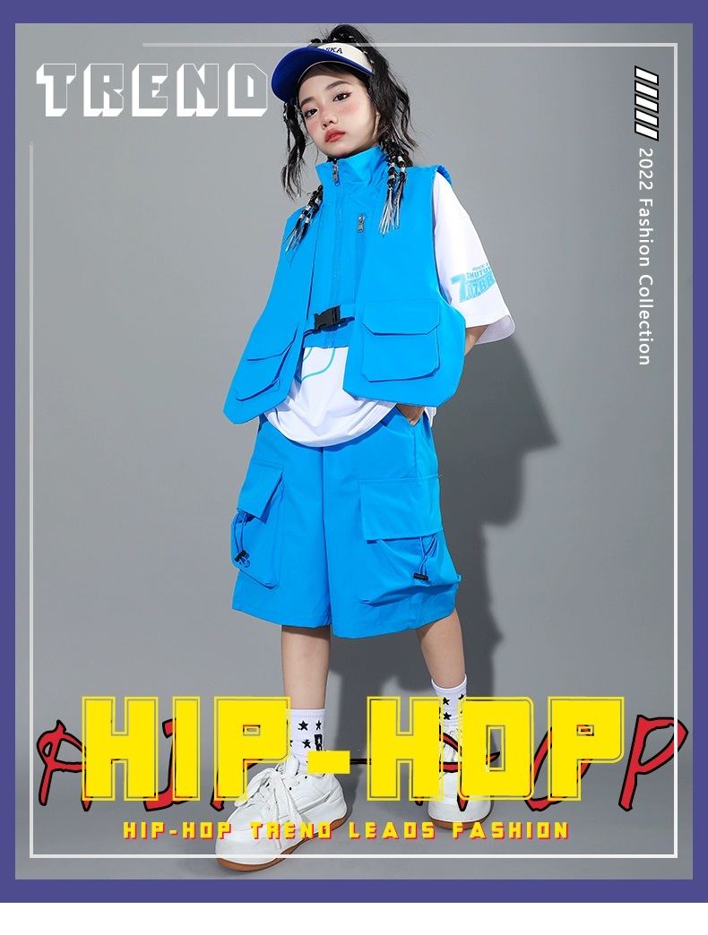 ヒップホップ 衣装 キッズダンス衣装 セットアップ 韓国 子供ダンス服 派手 水色 レッスン着 白ピンク 黄緑 ダンスウェア 