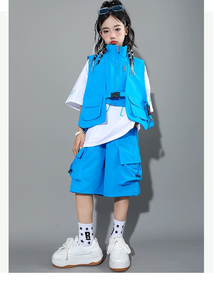 ヒップホップ 衣装 キッズダンス衣装 セットアップ 韓国 子供ダンス服 派手 水色 レッスン着 白ピンク 黄緑 ダンスウェア 