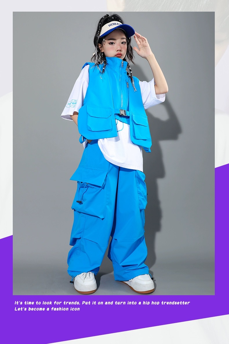 ヒップホップ 衣装 キッズダンス衣装 セットアップ 韓国 子供ダンス服 派手 水色 レッスン着 白ピンク 黄緑 ダンスウェア 