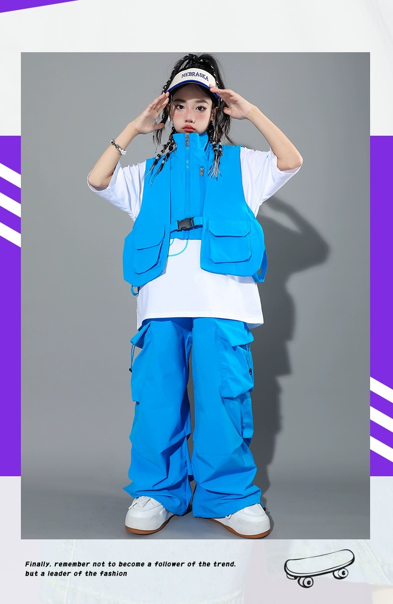 ヒップホップ 衣装 キッズダンス衣装 セットアップ 韓国 子供ダンス服 派手 水色 レッスン着 白ピンク 黄緑 ダンスウェア 
