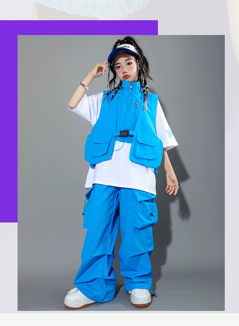 ヒップホップ 衣装 キッズダンス衣装 セットアップ 韓国 子供ダンス服 派手 水色 レッスン着 白ピンク 黄緑 ダンスウェア 