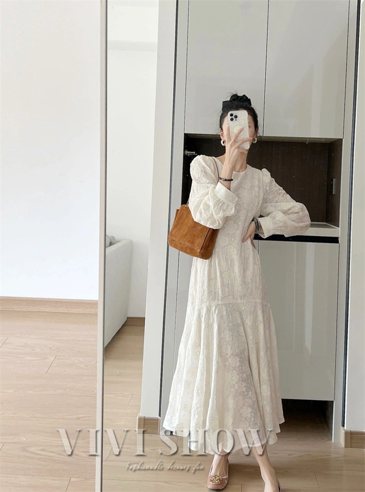 レディース 長袖 ワンピース ワンピ 花柄レース ロング丈 おしゃれ シンプル フ着やすい きれいめ 大人 お出かけ かわいい 