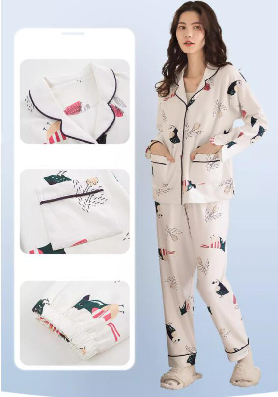 パジャマ 総柄 上下セット 長袖 部屋着 寝間着 ゆったり ルームウェア レディース 前開き 春夏秋 アニマル柄 セットアップ 長ズボン 
