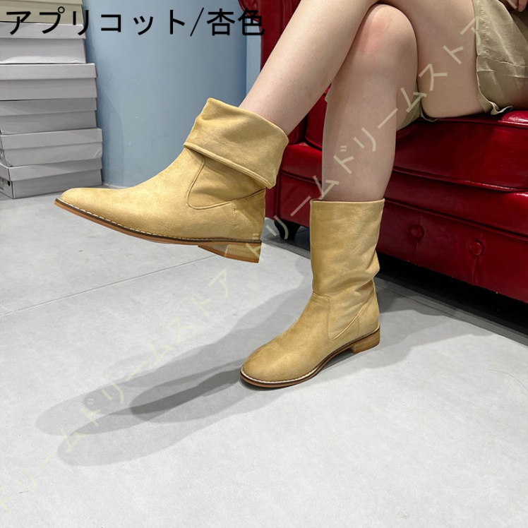 ウエスタンブーツ フラット ラウンドトゥ ショート レディース クッション 履きやすい 歩きやすい カジュアル スウェード 定番 幅広 痛くない 