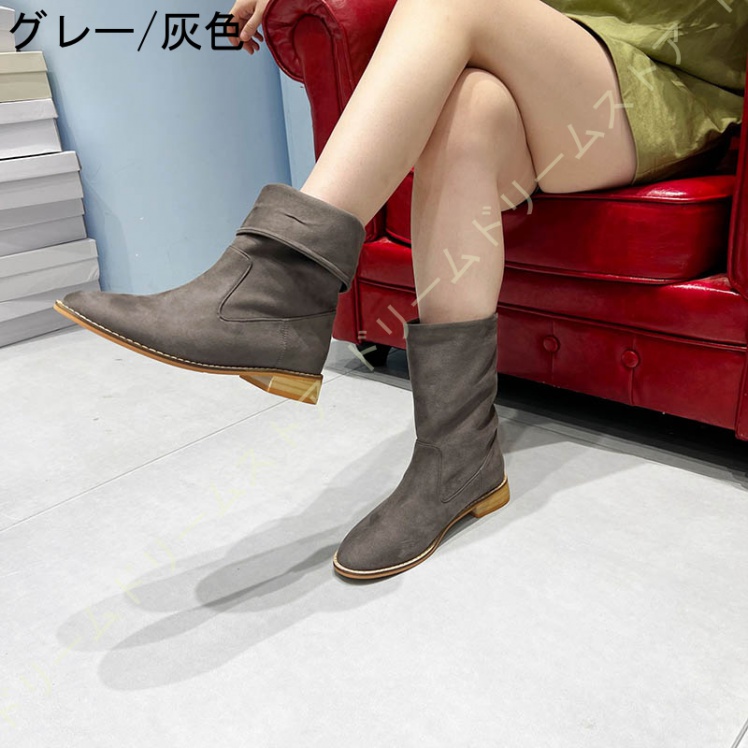 ウエスタンブーツ フラット ラウンドトゥ ショート レディース クッション 履きやすい 歩きやすい カジュアル スウェード 定番 幅広 痛くない 