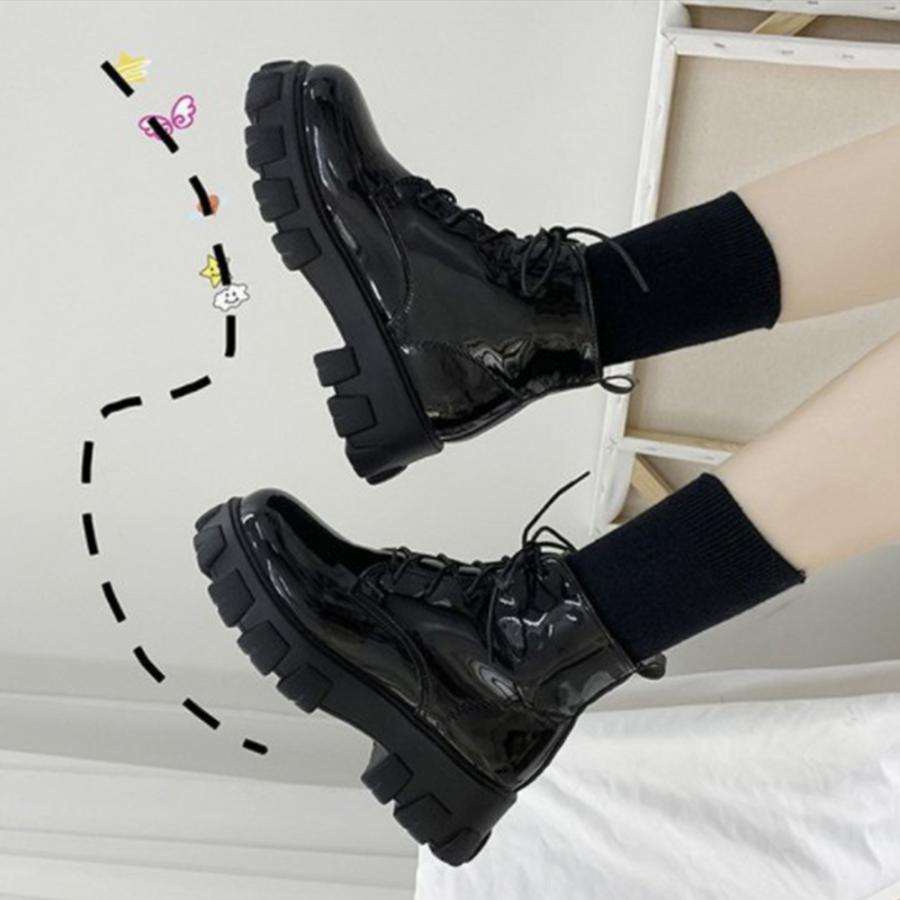 ショットブーツ レディース レースアップ ローヒール 歩きやすい 通勤 通学 ダンス痛くない 