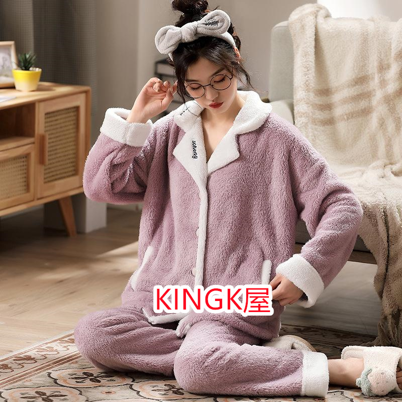 パジャマ モコモコルームウェア レディース 冬 長袖パジャマ 可愛いレース 上下セット 暖かい フランネルルームウェア 部屋着 前開き 厚手 ゆったり韓国風 