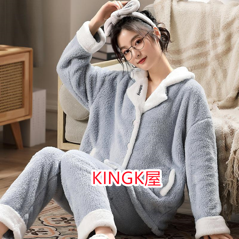 パジャマ モコモコルームウェア レディース 冬 長袖パジャマ 可愛いレース 上下セット 暖かい フランネルルームウェア 部屋着 前開き 厚手 ゆったり韓国風 