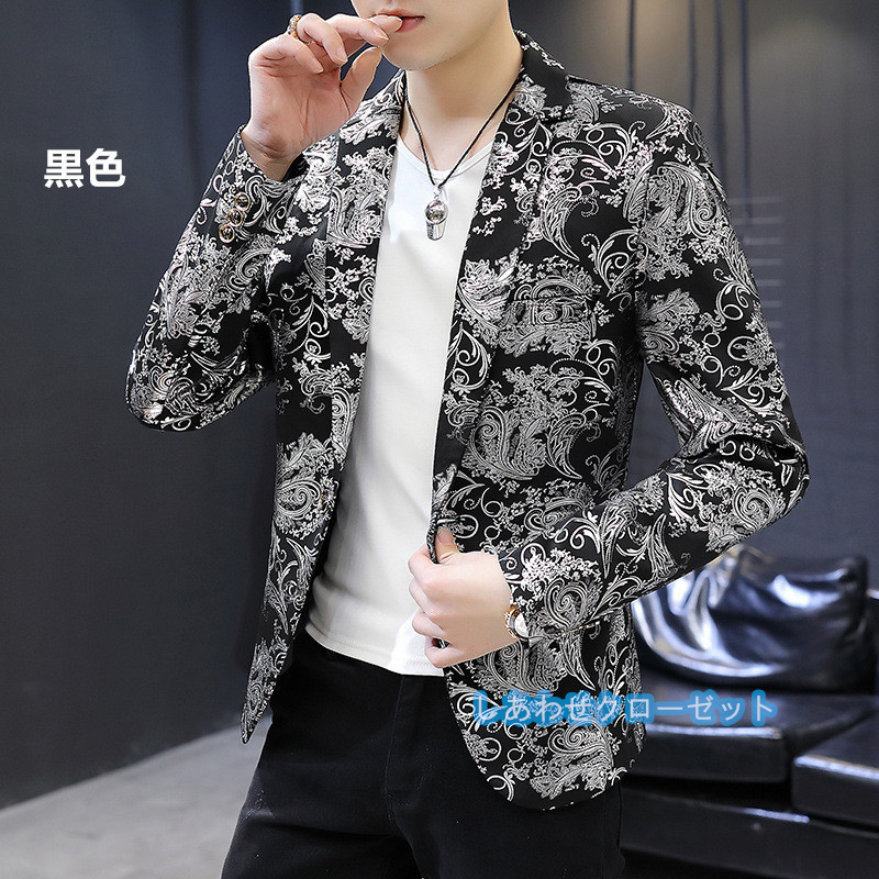 テーラードジャケット メンズ おしゃれ ブレザージャケット カジュアルスーツ 花柄 春秋冬 紳士用 通勤 ビジネススーツ アウター フォマールスーツ 