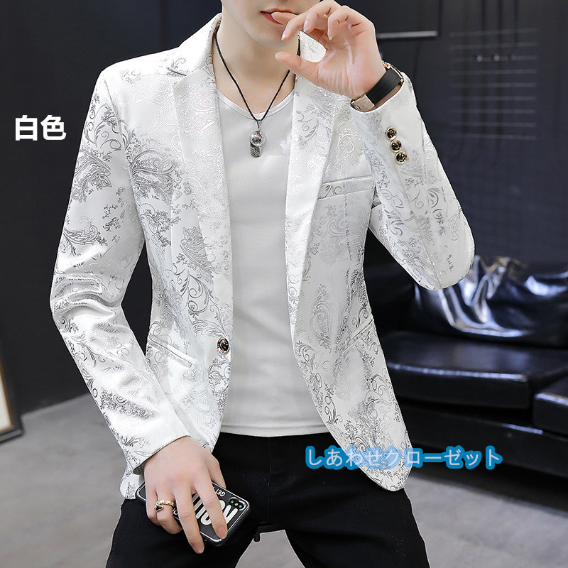 テーラードジャケット メンズ おしゃれ ブレザージャケット カジュアルスーツ 花柄 春秋冬 紳士用 通勤 ビジネススーツ アウター フォマールスーツ 