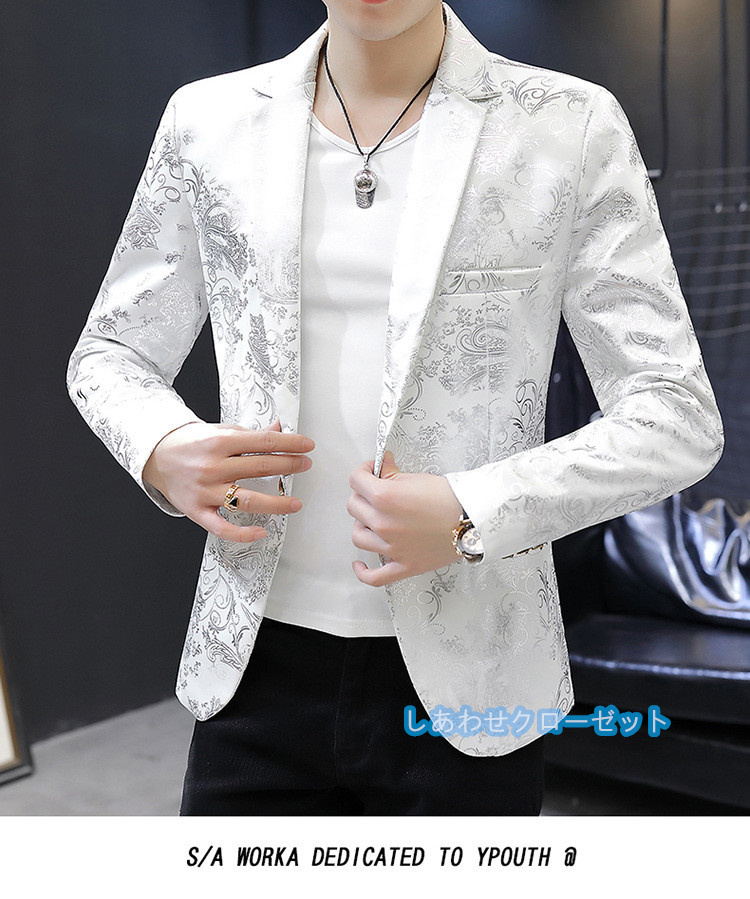 テーラードジャケット メンズ おしゃれ ブレザージャケット カジュアルスーツ 花柄 春秋冬 紳士用 通勤 ビジネススーツ アウター フォマールスーツ 