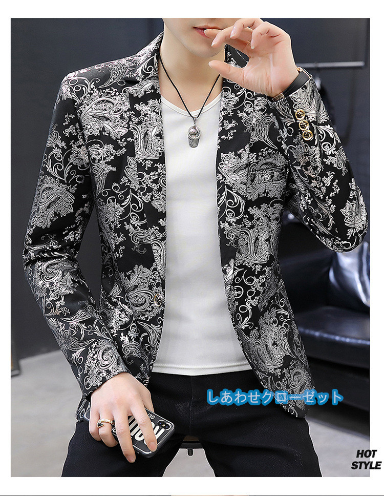 テーラードジャケット メンズ おしゃれ ブレザージャケット カジュアルスーツ 花柄 春秋冬 紳士用 通勤 ビジネススーツ アウター フォマールスーツ 
