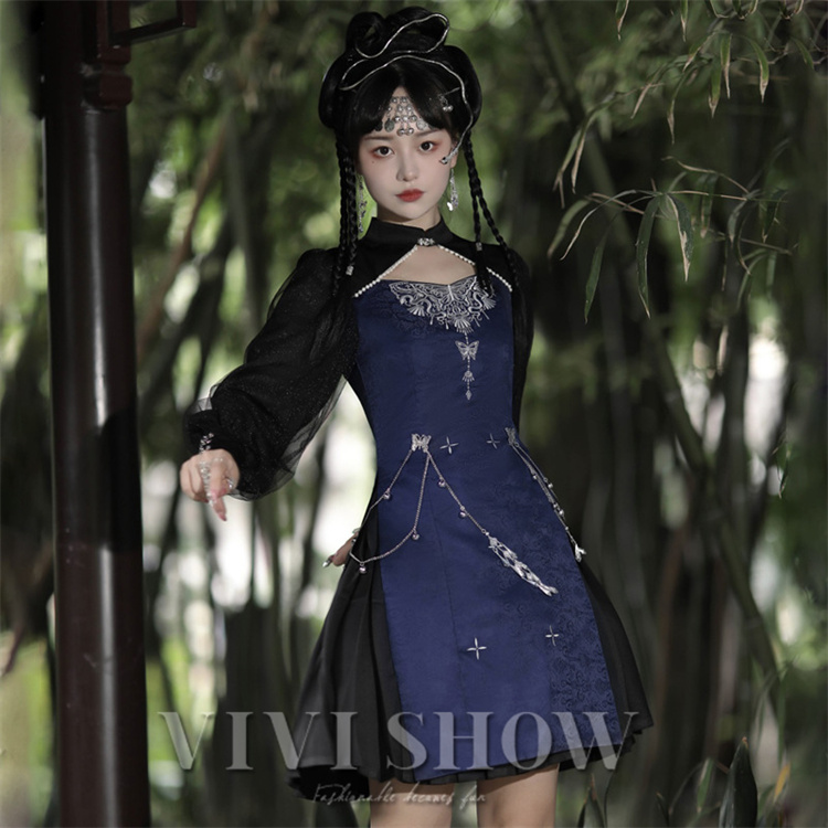 レディース 長袖 ワンピース ワンピ コスチューム風 ミニ丈 個性的 かっこいい イベント パーティー 蝶々 かわいい おしゃれ カジュアル 