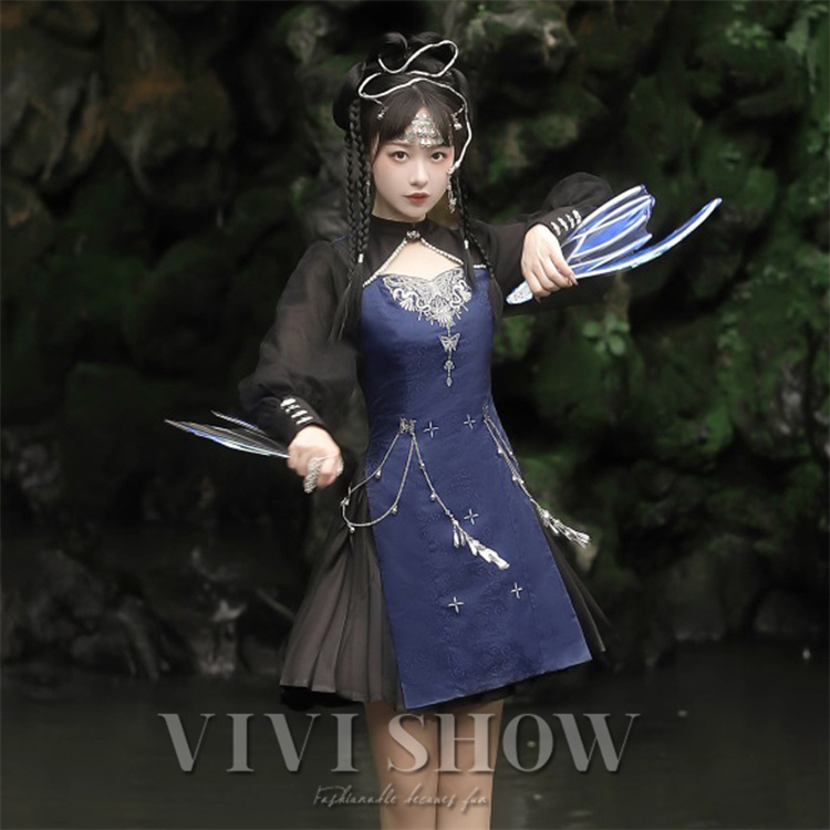 レディース 長袖 ワンピース ワンピ コスチューム風 ミニ丈 個性的 かっこいい イベント パーティー 蝶々 かわいい おしゃれ カジュアル 