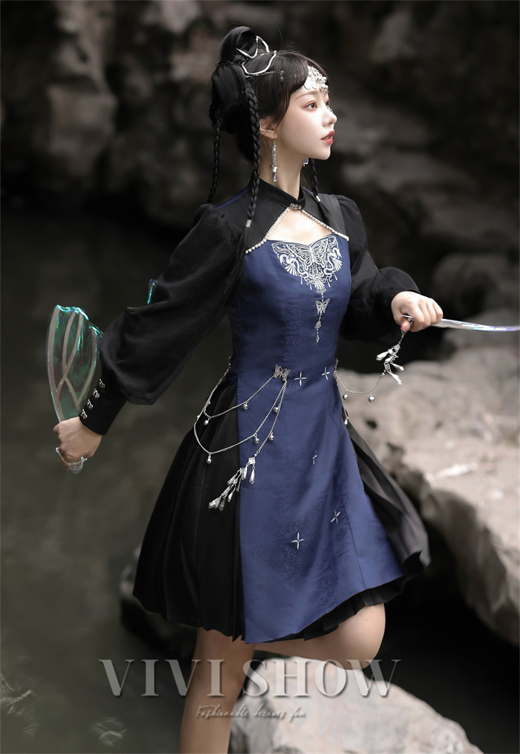 レディース 長袖 ワンピース ワンピ コスチューム風 ミニ丈 個性的 かっこいい イベント パーティー 蝶々 かわいい おしゃれ カジュアル 