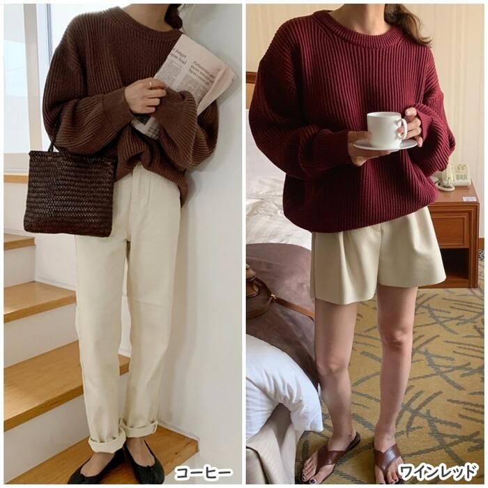 ニット トップス セーター クルーネック レディース きれいめ グリーン 長袖 カジュアル おしゃれ イエロー ピンク 緑 ベージュ グレ パープル ブラウン ブルー 