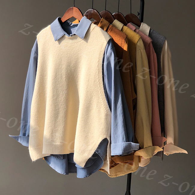 ベスト ニット プルオーバー レディース 新作 ラウンドネック 可愛い 春 体型カバー 秋冬 ゆったり 保温 レイヤード 学生 通勤 柔らかい 通学 