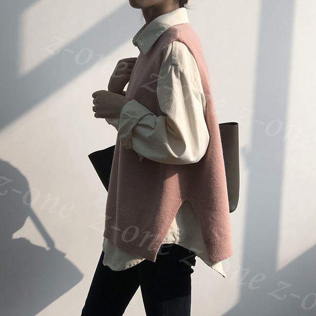 ベスト ニット プルオーバー レディース 新作 ラウンドネック 可愛い 春 体型カバー 秋冬 ゆったり 保温 レイヤード 学生 通勤 柔らかい 通学 