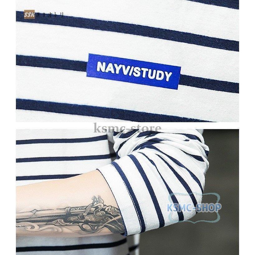 ボーダーTシャツ ロンT メンズ 長袖Tシャツ ロングTシャツ ロンティー クルーネック スリム 春服 ファッション 