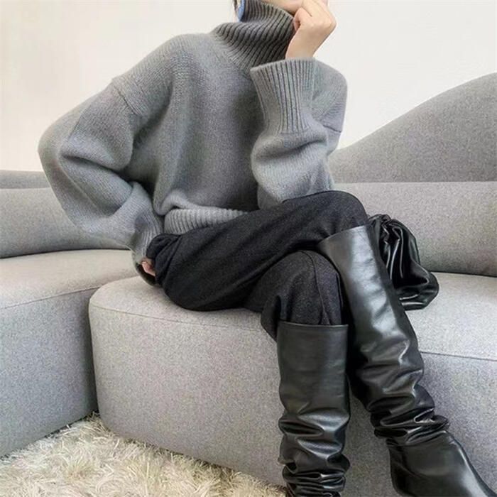 トップス ニット セーター タートルネック レディース きれいめ フェミニン 長袖 グレー ホワ おしゃれ 大人 ゆったり カジュアル 可愛い 体型カバーシンプル 