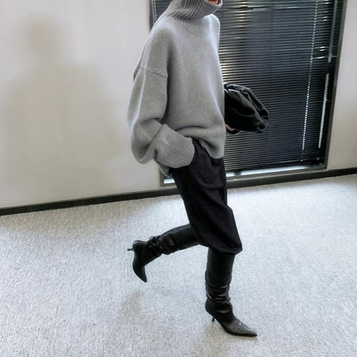 トップス ニット セーター タートルネック レディース きれいめ フェミニン 長袖 グレー ホワ おしゃれ 大人 ゆったり カジュアル 可愛い 体型カバーシンプル 
