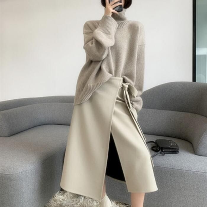 トップス ニット セーター タートルネック レディース きれいめ フェミニン 長袖 グレー ホワ おしゃれ 大人 ゆったり カジュアル 可愛い 体型カバーシンプル 
