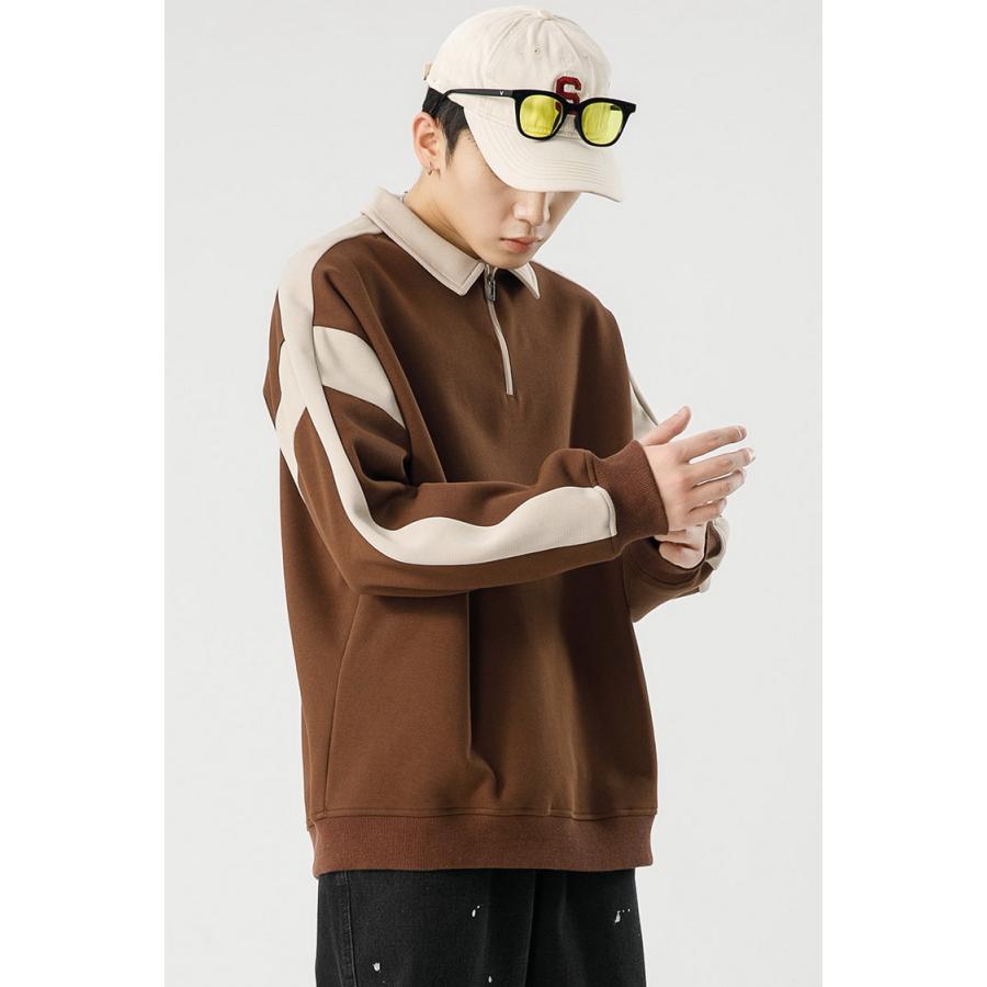 トレーナー メンズ ハーフジップ襟付き 秋服 秋物 トレーナー 2023 秋 スウェット きれいめ トップス 