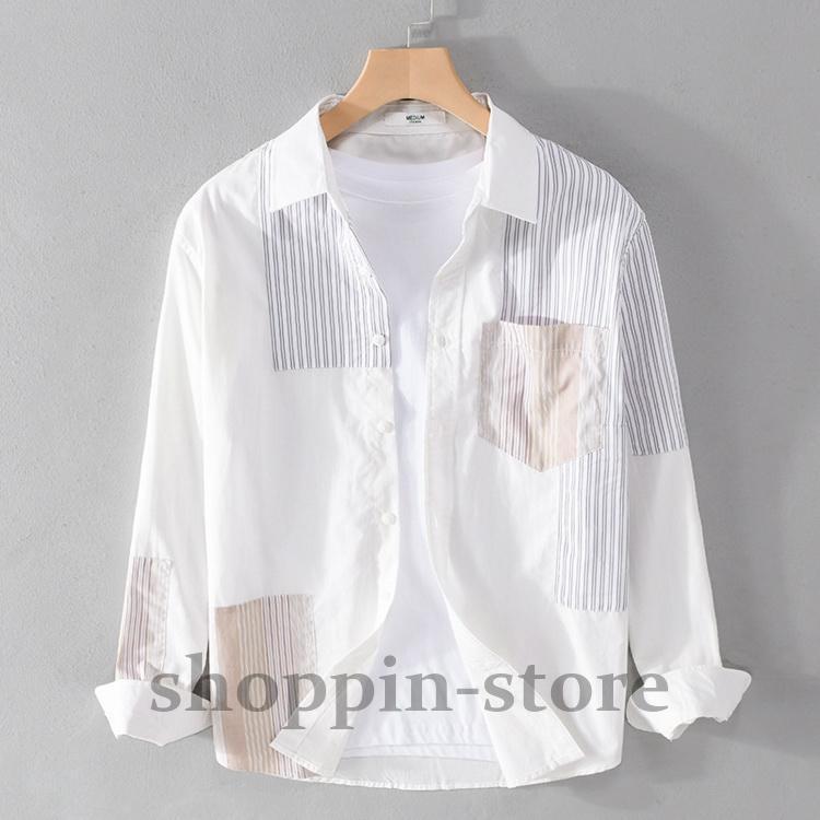 カジュアルシャツ メンズ シャツ トップス 長袖シャツ ストライプ きれいめ 切り替え 