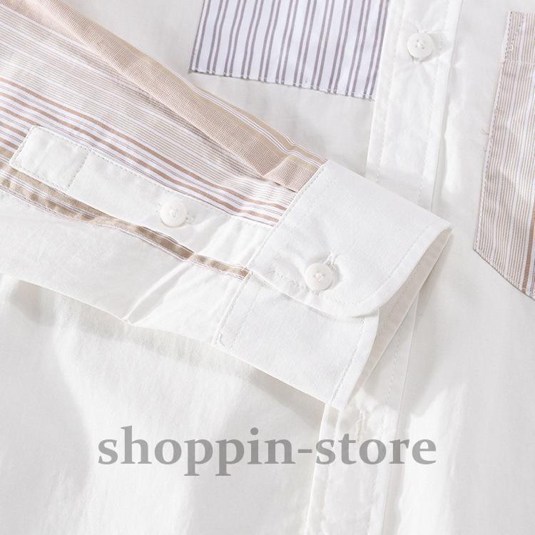 カジュアルシャツ メンズ シャツ トップス 長袖シャツ ストライプ きれいめ 切り替え 