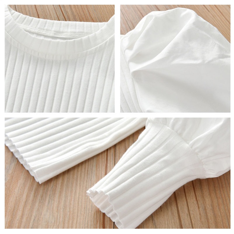 ニットセーター パフスリーブ 切り替え リブニット トップス 長袖 子供服薄手 キッズ服 春秋服 可愛い 女の子 シンプル 普段着 無地 ガールズ 