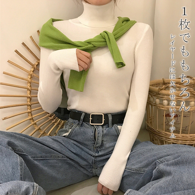 ニット ハイネック リブニット ニットセーター タートルネック 秋冬  