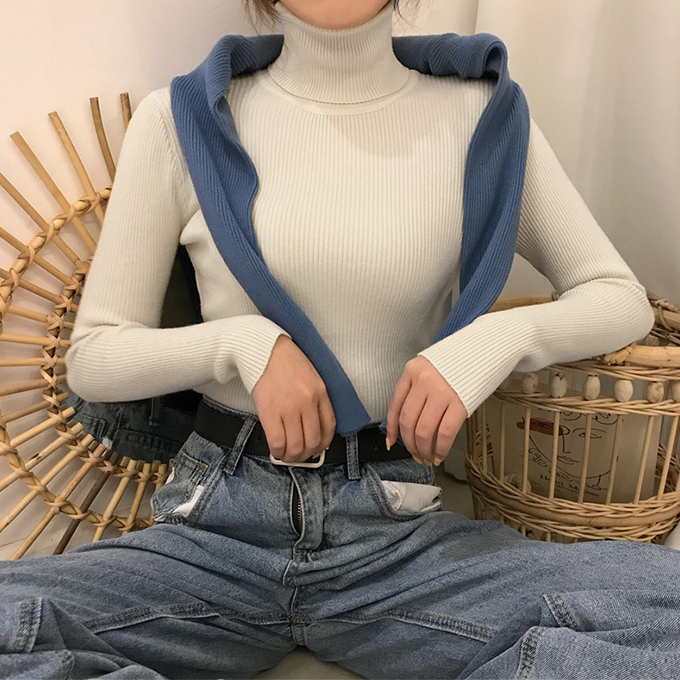 ニット ハイネック リブニット ニットセーター タートルネック 秋冬  