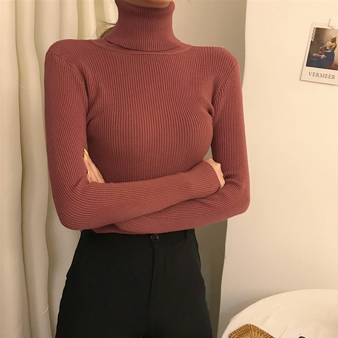 ニット ハイネック リブニット ニットセーター タートルネック 秋冬  